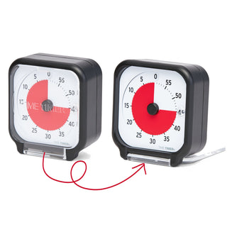 Time Timer Original 3 inch Visual Timer - Pocket. The Time Timer 3-inch has a clear lid. When closed, it protects the timer, and the red disk can be seen through it. When it is open, it folds under the timer, and acts as a stand for the timer to be placed on any flat surface.